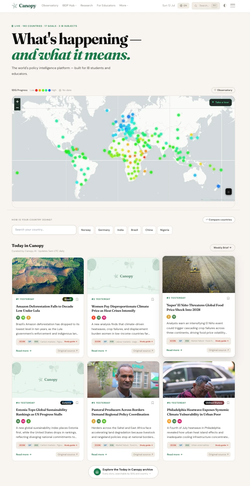 Canopy homepage — product overview